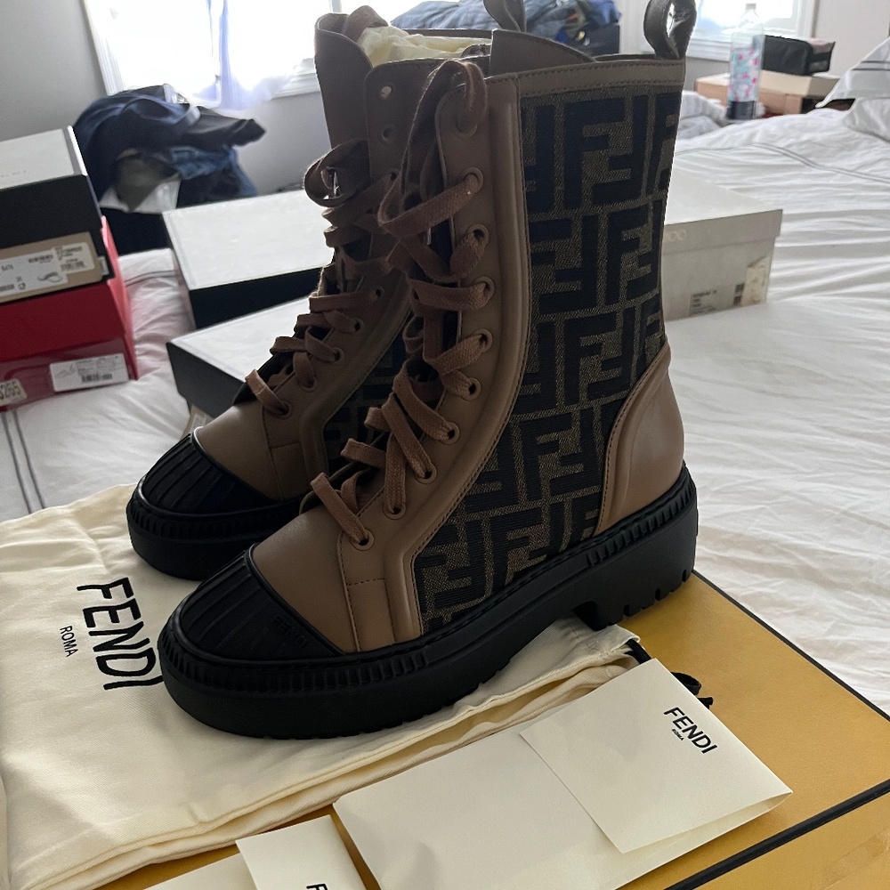 Fendi Brown and Black Combat Boots